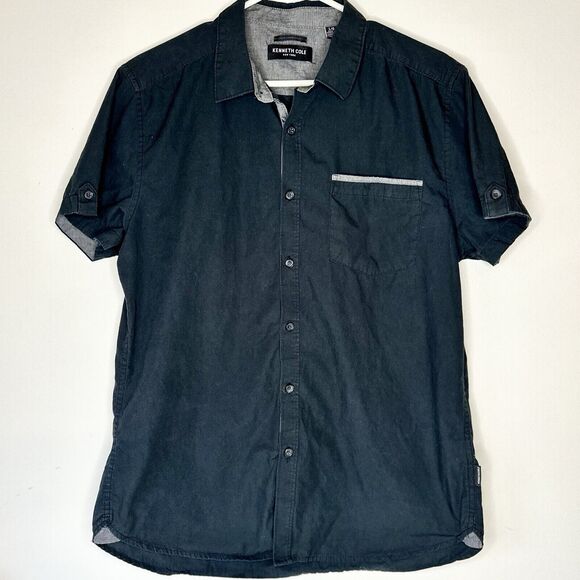 Kenneth Cole Reaction Men’s Shirt Button Up Black Sz Large‎ - Picture 1 of 8